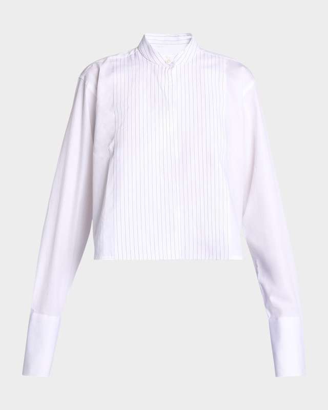 Striped Bib-Front Crop Tux Shirt